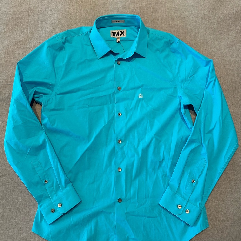Express Men's Turquoise Button-Up Shirt